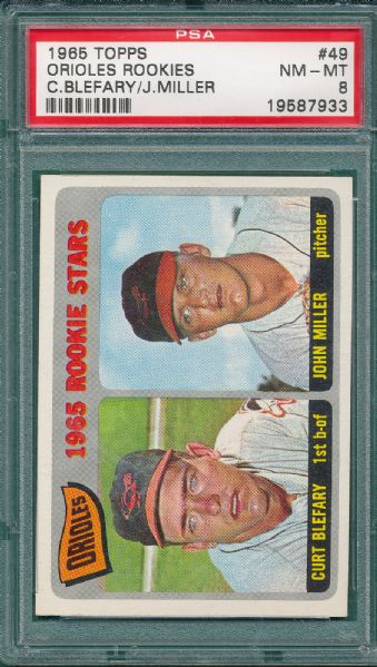1965 Topps #398 Reds & 49 Orioles, Rookies (2) Card Lot PSA 8