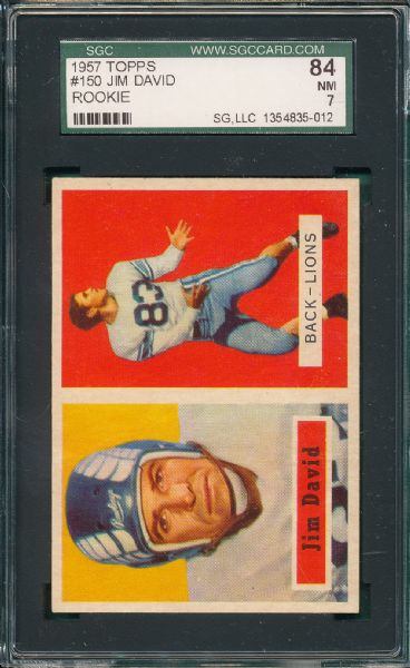 1957 Topps FB #110 Tom Runnels SGC 86 & #150 David, Rookie SGC 84 (2) Card Lot