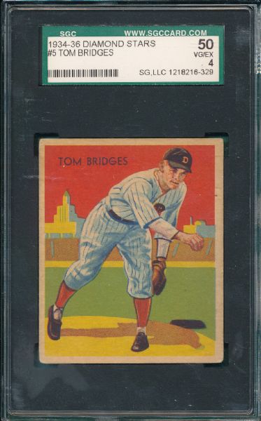 1934-36 Diamond Stars #5 Tom Bridges SGC 50