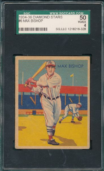 1934-36 Diamond Stars #6 Max Bishop SGC 50