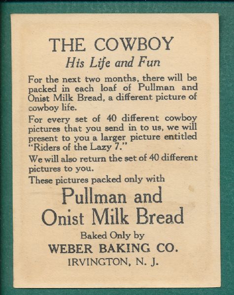 1910 D25 The Cowboy Life and Fun Weber Bakery Lot of (10)