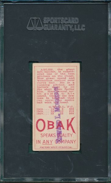 1911 T212-3 Ables Obak Cigarettes SGC 20 *Presents Better*