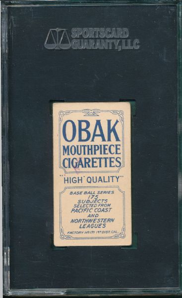 1910 T212-2 Ryan, J. Obak Cigarettes SGC 40