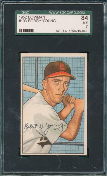 1952 Bowman #193 Bobby Young SGC 84