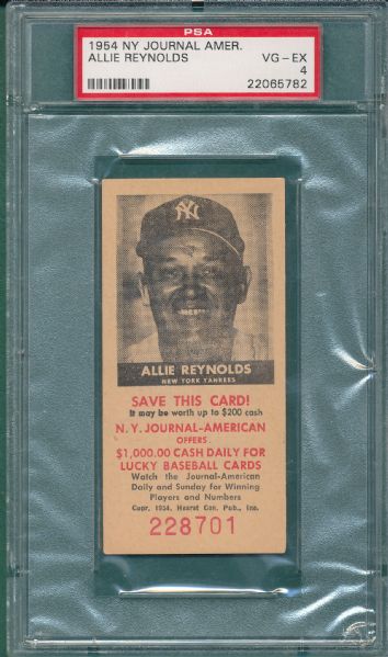 1954 NY Journal Allie Reynolds PSA 4.5