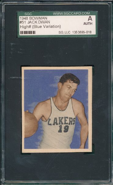 1948 Bowman BSKT #51 Jack Dwan, Blue SGC Authentic *High Number*