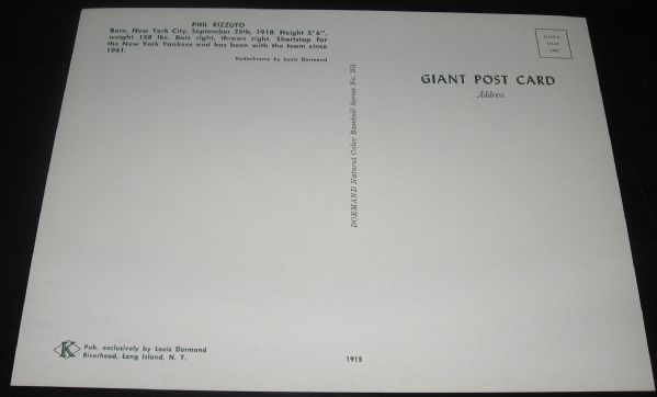 1954 Dormand Giant Postcard Phil Rizzuto