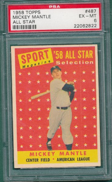 1958 Topps #487 Mickey Mantle AS PSA 6
