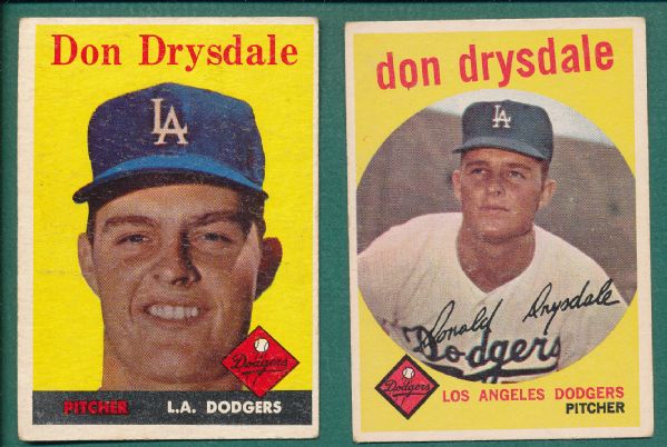 1958 & 59 Topps Don Drysdale (2) Card Lot