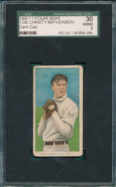 1909-1911 T206 Mathewson, Dark Cap, Polar Bear Tobacco SGC 30 