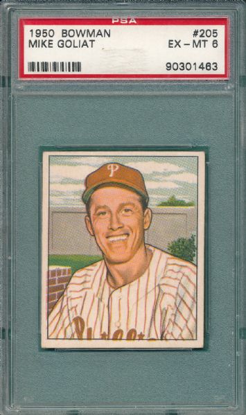 1950 Bowman #201 Pete Castiglione & #205 Mike Goliat (2) Card Lot PSA 6