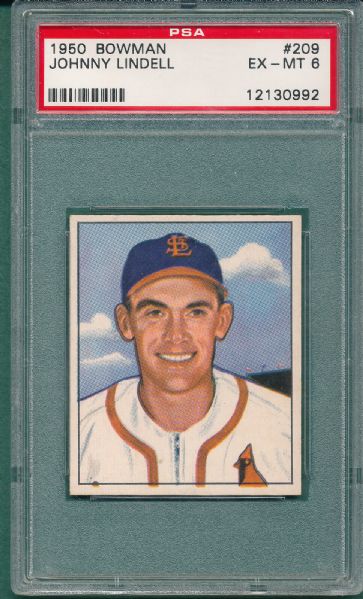 1950 Bowman #209 Johnny Lindell & #211 Charlie Keller (2) Card Lot PSA 6