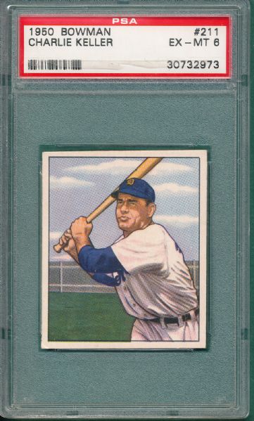 1950 Bowman #209 Johnny Lindell & #211 Charlie Keller (2) Card Lot PSA 6