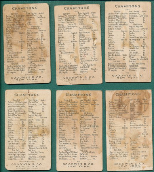 1887 N162 Goodwin Champions (6) Card Lot W/ Dempsey