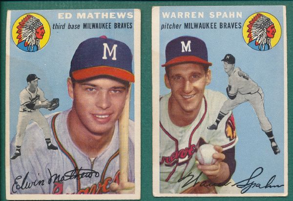 1954 Topps #20 Spahn & #30 Mathews (2) Card Lot