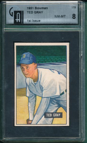 1951 Bowman #178 Ted Gray GAI 8
