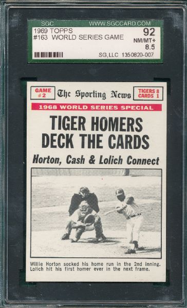 1969 Topps #163 World Series Game #2 SGC 92, #77 Perranoski, LA on Cap, SGC 88, & #470 Mel Stottlemyre, YL, SGC 86 (3) Card Lot