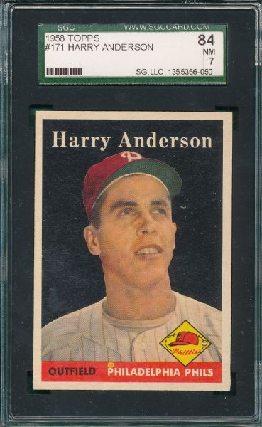 1958 Topps #171 Anderson, #353 Lopata & #411 Taylor (3) Card Lot SGC 84