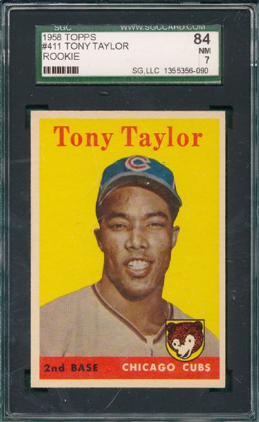 1958 Topps #171 Anderson, #353 Lopata & #411 Taylor (3) Card Lot SGC 84