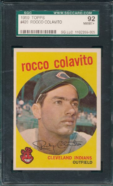 1959 Topps #420 Rocco Colavito SGC 92