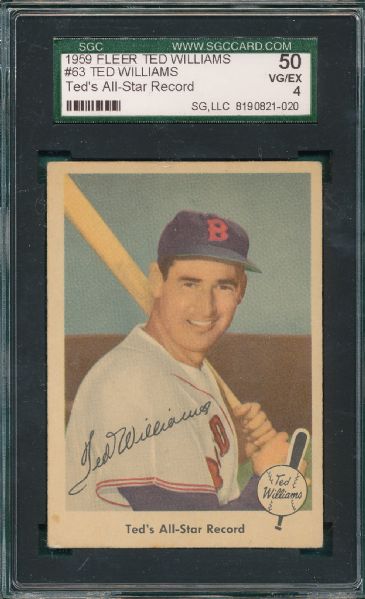 1959 Fleer Ted Williams #63 Ted's All-Star Record SGC 50