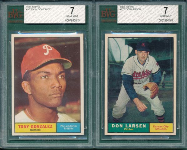 1961 Topps #407 Chesboro, #93 Gonzalez & #177 Larsen (3) Card Lot BVG 7