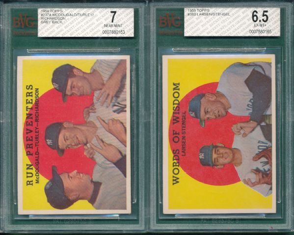 1959 Topps #237, #383 & #525 *Hi #* (3) Card Lot Yankees
