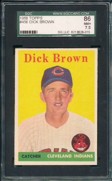1958 Topps #456 Dick Brown & #320 Rocky Colavito (2) Card Lot SGC 86