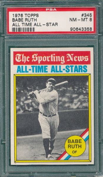 1976 Topps #345 Babe Ruth PSA 8 & 1975 Topps Mini #189 SGC 92 (2) Card Lot