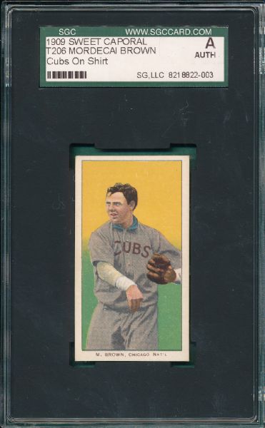 1909-1911 T206 Brown, M., Cubs on Shirt, Sweet Caporal Cigarettes SGC Authentic
