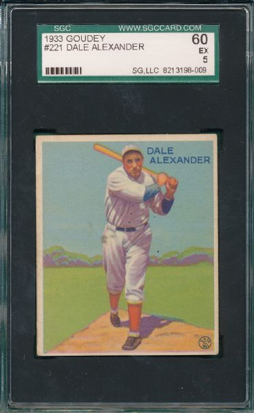 1933 Goudey #221 Dale Alexander SGC 60