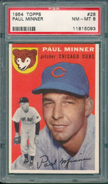 1954 Topps #28 Paul Minner PSA 8
