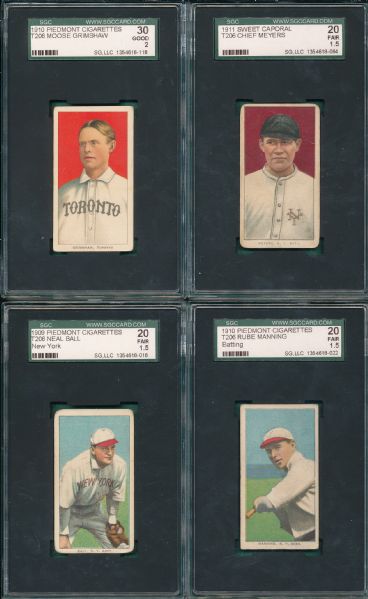 1909-1911 T206 (4) Card Lot W/ Ball, SGC