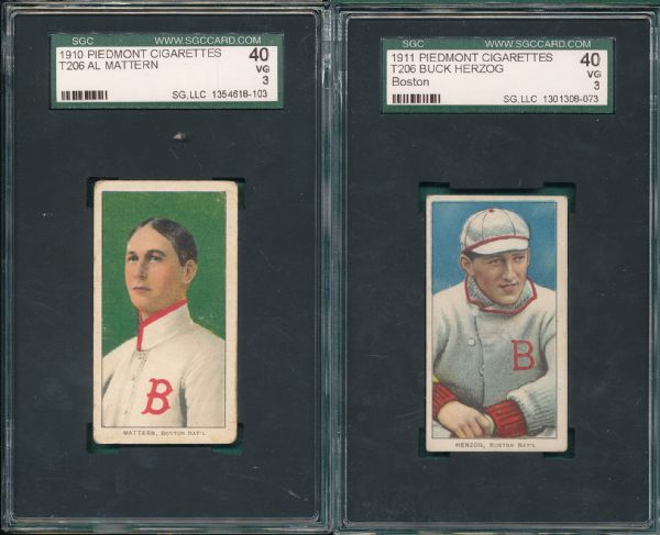 1909-1911 T206 Herzog & Mattern, Boston Doves (2) Card Lot SGC 40