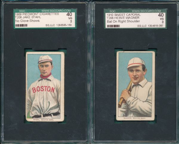 1909-1911 T206 Stahl & Wagner, Boston Red Sox (2) Card Lot SGC 40