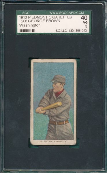 1909-1911 T206 Brown, George, Washington, Piedmont Cigarettes SGC 40