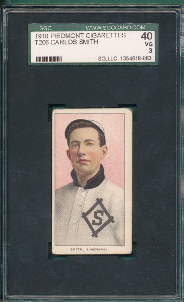 1909-1911 T206 Smith, Carlos Piedmont Cigarettes SGC 40 *Southern League*