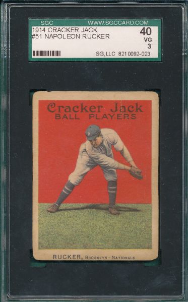 1914 Cracker Jack #51 Napoleon Rucker SGC 40