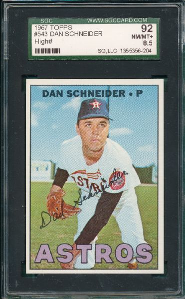 1967 Topps #543 Dan Schneider SGC 92 *High #*