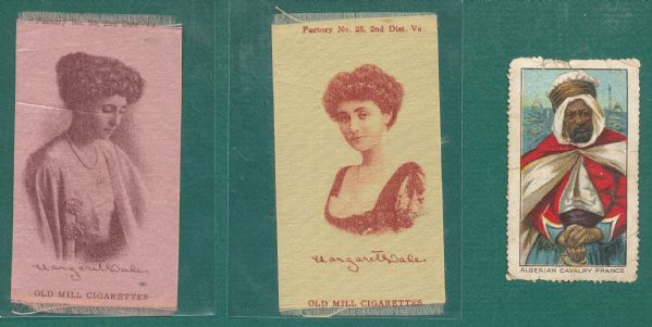 1910s S72 Actress Silks (2) & Piedmont Art Stamp, Soldier Lot of (3)  *Jay Wolt Fund*