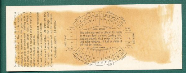 1962 Orange Bowl Full Unused Ticket