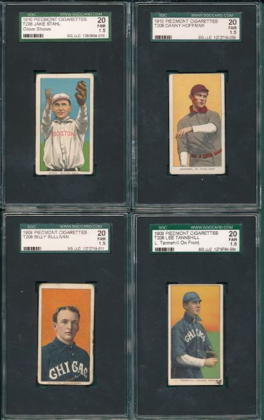 1909-1911 T206 (4) Card Lot W/ Stahl, Piedmont Cigarettes SGC 20