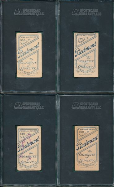 1909-1911 T206 (4) Card Lot W/ Stahl, Piedmont Cigarettes SGC 20