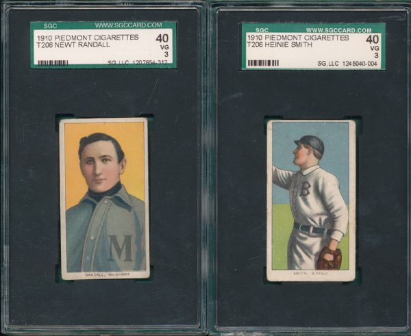 1909-1911 T206 Smith & Randall (2) Card Lot Piedmont Cigarettes SGC 40