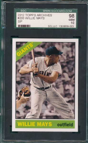 2012 Topps Archives #203 Willie Mays, SP, SGC 98 *Gem Mint*