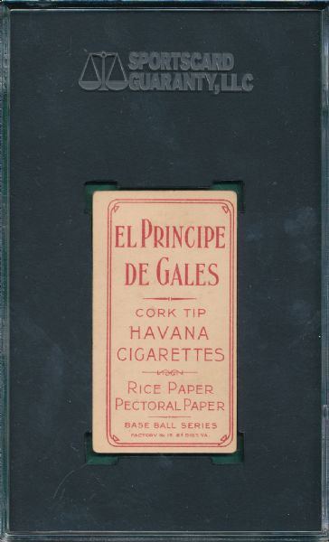 1909-1911 T206 Leach, Bending, El Principe De Gales Cigarettes SGC Authentic