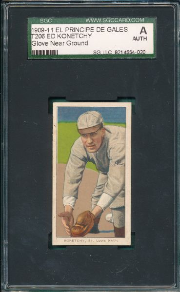 1909-1911 T206 Konetchy, Low Glove, El Principe De Gales Cigarettes SGC Authentic