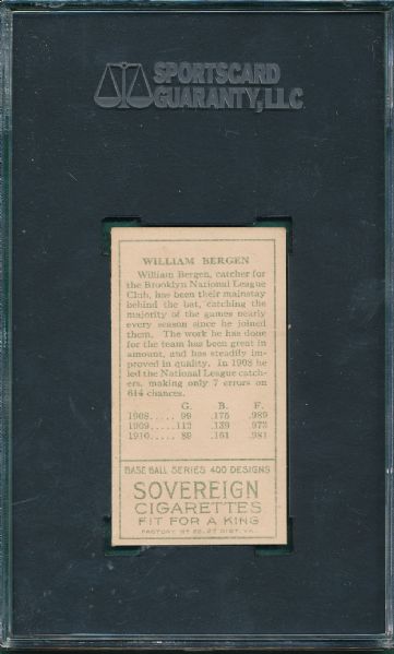 1911 T205 Bergen, Sovereign Cigarettes SGC Authentic