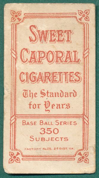1909-1911 T206 Steinfeldt, Batting, 350, factory 25, Sweet Caporal Cigarettes *Recently Confirmed*