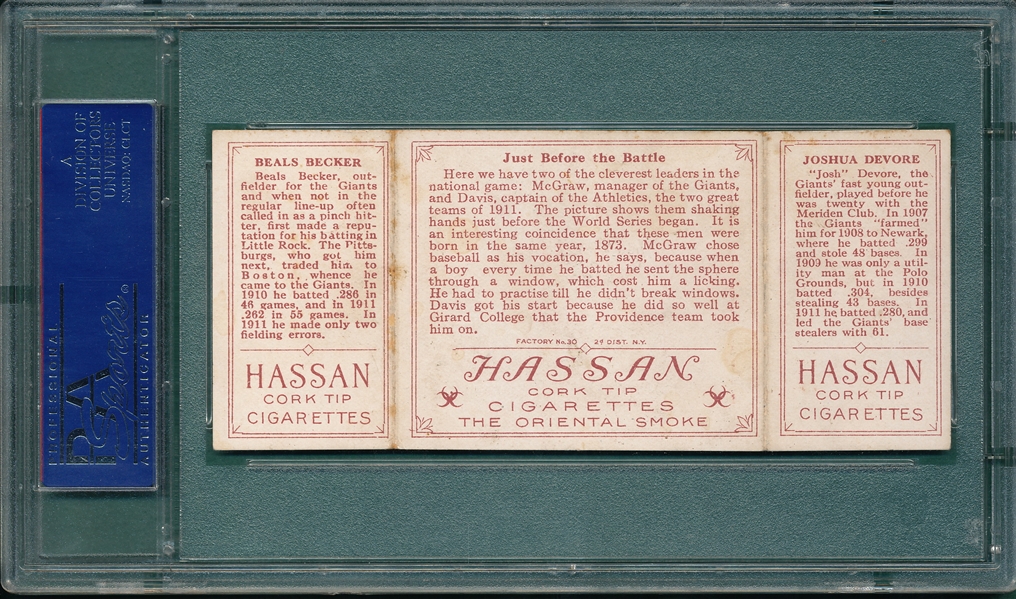 1912 T202 Just Before the Battle, Devore/Becker, Hassan Cigarettes PSA 5.5